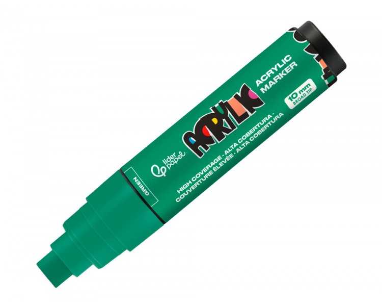 Rotulador liderpapel acrylic base agua todo tipo de superficie punta rectangular 10 mm verde
