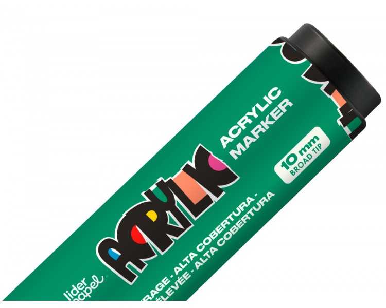 Rotulador liderpapel acrylic base agua todo tipo de superficie punta rectangular 10 mm verde