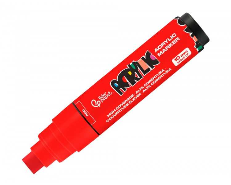 Rotulador liderpapel acrylic base agua todo tipo de superficie punta rectangular 10 mm rojo