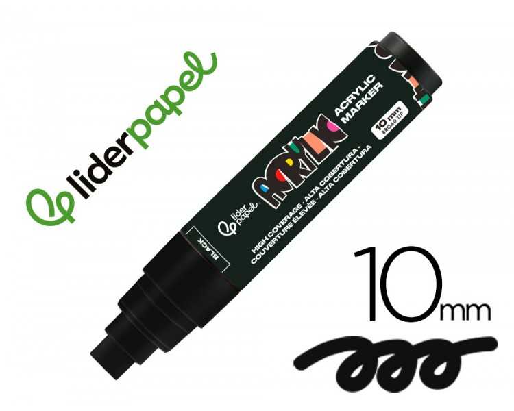 Rotulador liderpapel acrylic base agua todo tipo de superficie punta rectangular 10 mm negro