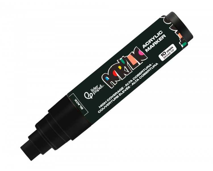 Rotulador liderpapel acrylic base agua todo tipo de superficie punta rectangular 10 mm negro