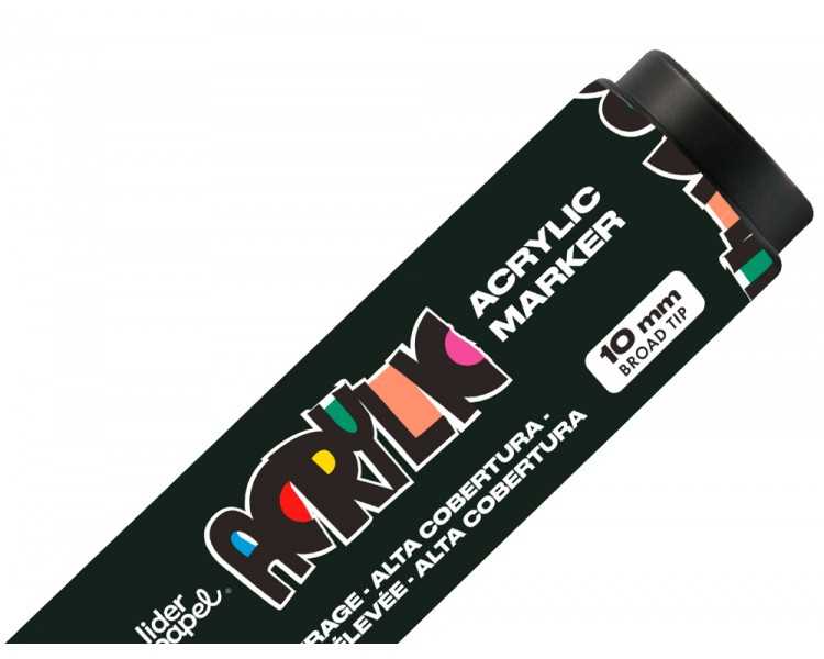 Rotulador liderpapel acrylic base agua todo tipo de superficie punta rectangular 10 mm negro