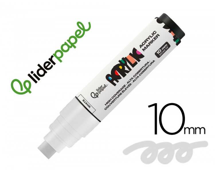 Rotulador liderpapel acrylic base agua todo tipo de superficie punta rectangular 10 mm blanco