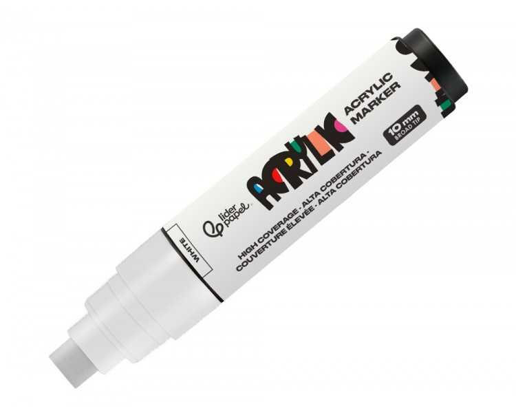 Rotulador liderpapel acrylic base agua todo tipo de superficie punta rectangular 10 mm blanco