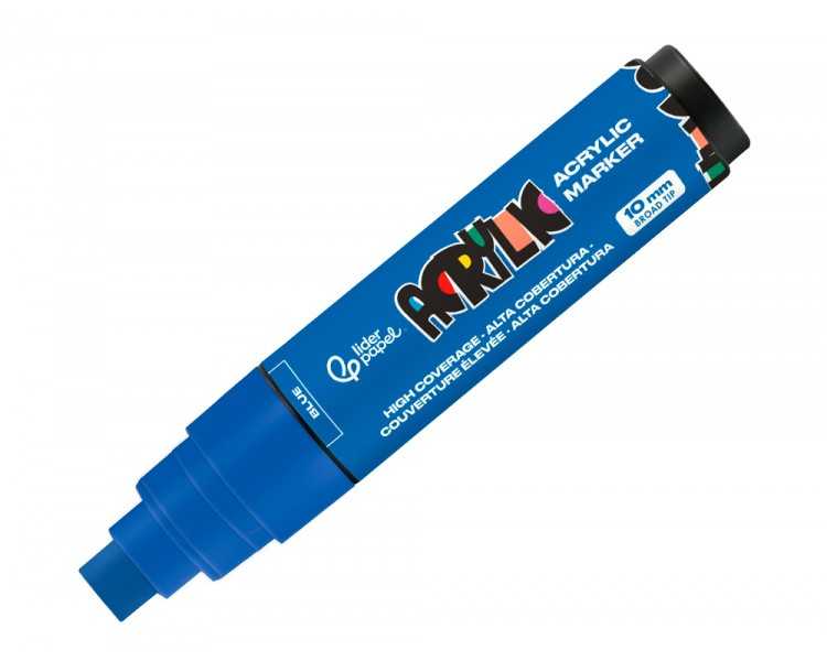 Rotulador liderpapel acrylic base agua todo tipo de superficie punta rectangular 10 mm azul