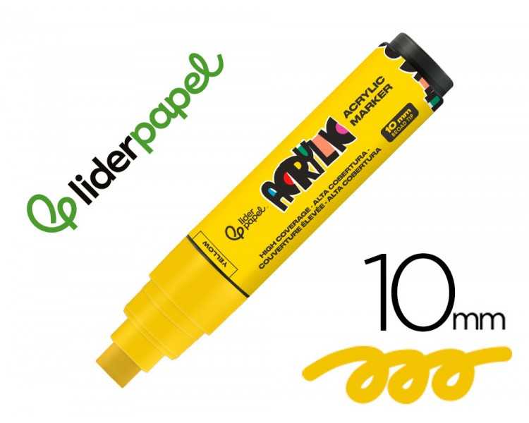 Rotulador liderpapel acrylic base agua todo tipo de superficie punta rectangular 10 mm amarillo