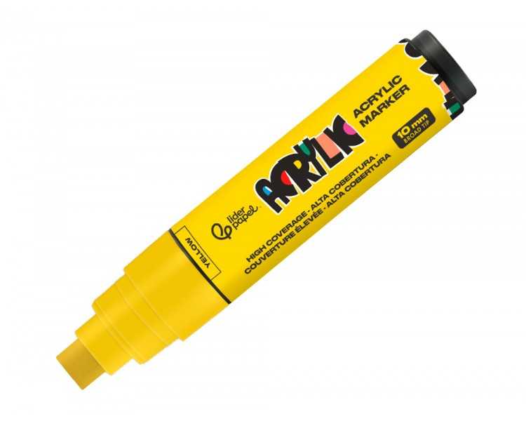 Rotulador liderpapel acrylic base agua todo tipo de superficie punta rectangular 10 mm amarillo