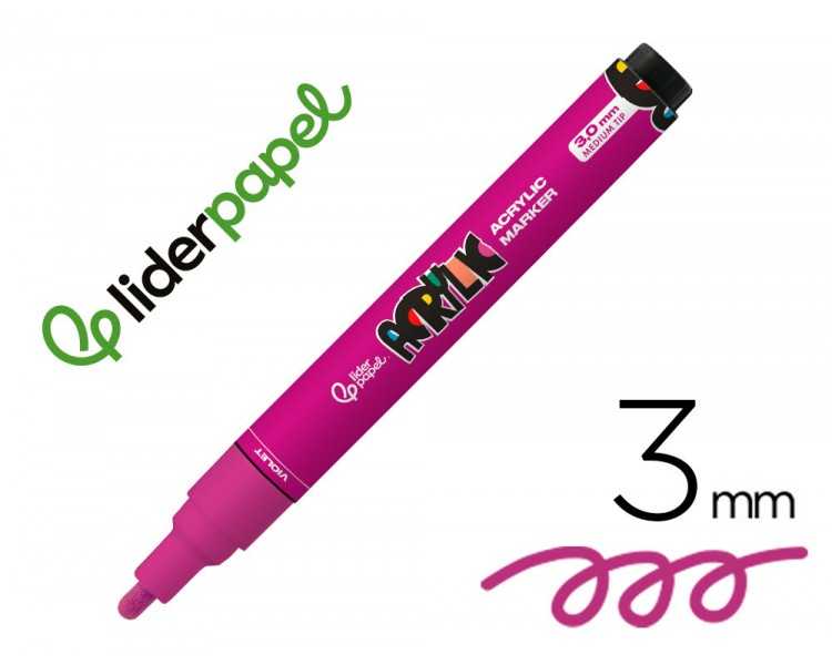 Rotulador liderpapel acrylic base agua todo tipo de superficie punta redonda 3 mm violeta