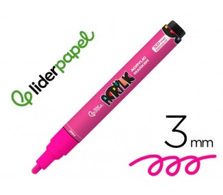 Rotulador liderpapel acrylic base agua todo tipo de superficie punta redonda 3 mm rosa