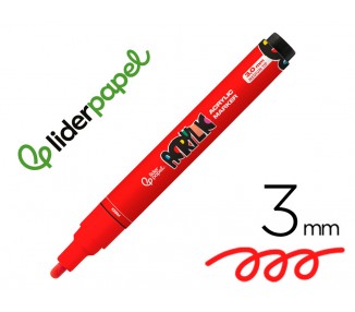Rotulador liderpapel acrylic base agua todo tipo de superficie punta redonda 3 mm rojo