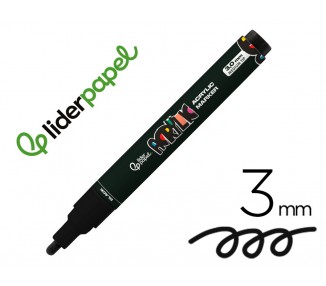 Rotulador liderpapel acrylic base agua todo tipo de superficie punta redonda 3 mm negro