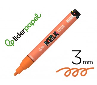 Rotulador liderpapel acrylic base agua todo tipo de superficie punta redonda 3 mm naranja