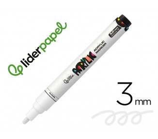 Rotulador liderpapel acrylic base agua todo tipo de superficie punta redonda 3 mm blanco