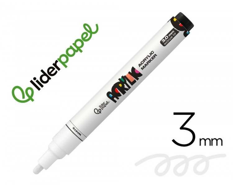 Rotulador liderpapel acrylic base agua todo tipo de superficie punta redonda 3 mm blanco