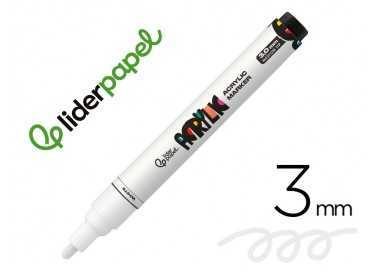 Rotulador liderpapel acrylic base agua todo tipo de superficie punta redonda 3 mm blanco