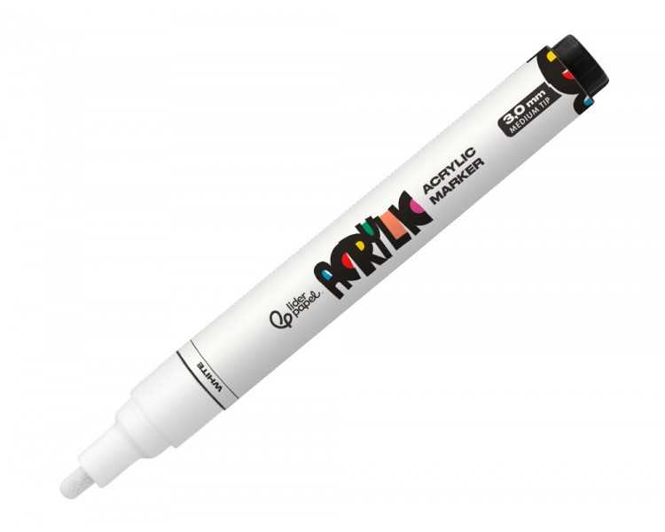 Rotulador liderpapel acrylic base agua todo tipo de superficie punta redonda 3 mm blanco