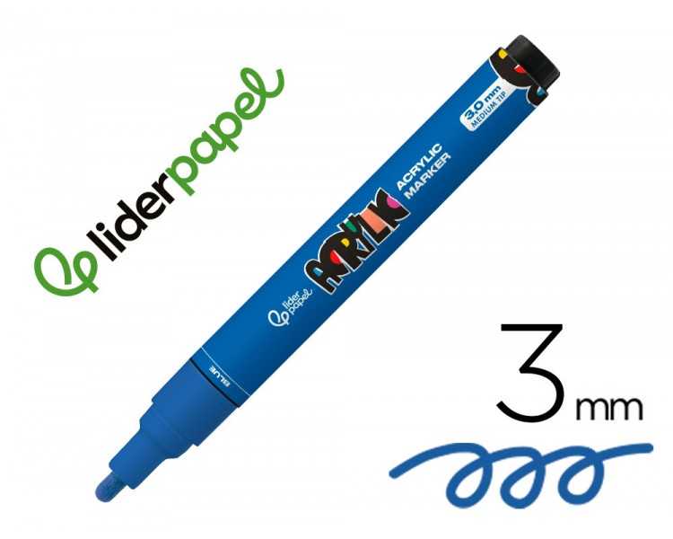 Rotulador liderpapel acrylic base agua todo tipo de superficie punta redonda 3 mm azul