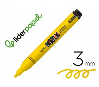 Rotulador liderpapel acrylic base agua todo tipo de superficie punta redonda 3 mm amarillo