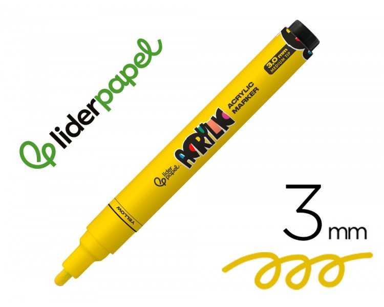 Rotulador liderpapel acrylic base agua todo tipo de superficie punta redonda 3 mm amarillo