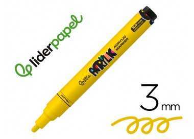 Rotulador liderpapel acrylic base agua todo tipo de superficie punta redonda 3 mm amarillo
