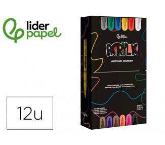 Rotulador liderpapel acrylic base agua todo tipo de superficie punta redonda 3 mm caja de 12 unidades colores