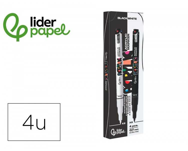 Rotulador liderpapel acrylic base agua todo tipo de superficie punta fina 0,7 mm caja de 4 perfiladores