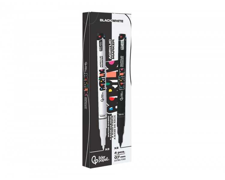 Rotulador liderpapel acrylic base agua todo tipo de superficie punta fina 0,7 mm caja de 4 perfiladores