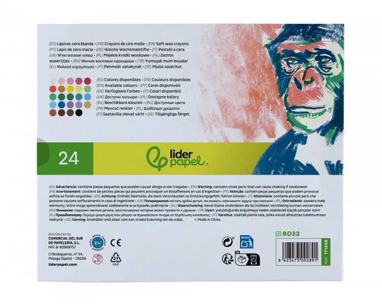 Lapices cera blanda liderpapel redonda caja de 24 unidades colores surtidos