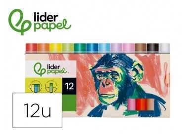 Lapices cera blanda liderpapel redonda caja de 12 unidades colores surtidos