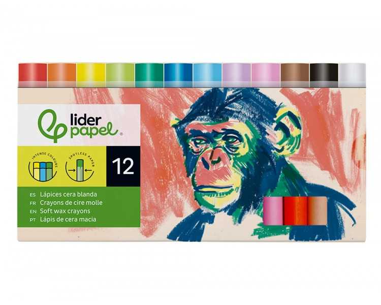Lapices cera blanda liderpapel redonda caja de 12 unidades colores surtidos