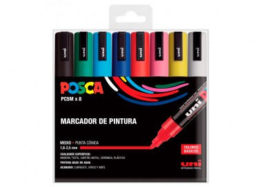 Rotulador uni posca pc-5m/8c marcador de pintura punta conica 1,8-2,5 mm estuche de 8 unidades colores basicos