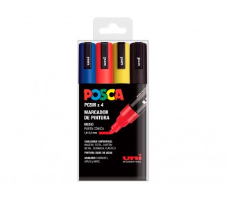 Rotulador uni posca pc-5m/4c marcador de pintura punta conica 1,8-2,5 mm estuche de 4 unidades colores basicos