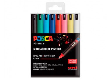 Rotulador uni posca pc1mr/8c marcador de pintura punta extrafina 0,7 mm estuche de 8 unidades colores basicos