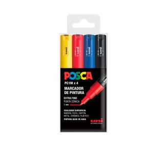 Rotulador uni posca pc-1m/4c marcador de pintura punta extrafina 0,7 mm estuche de 4 unidades colores basicos