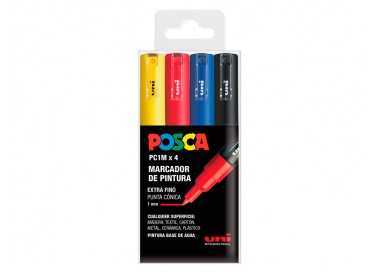 Rotulador uni posca pc-1m/4c marcador de pintura punta extrafina 0,7 mm estuche de 4 unidades colores basicos