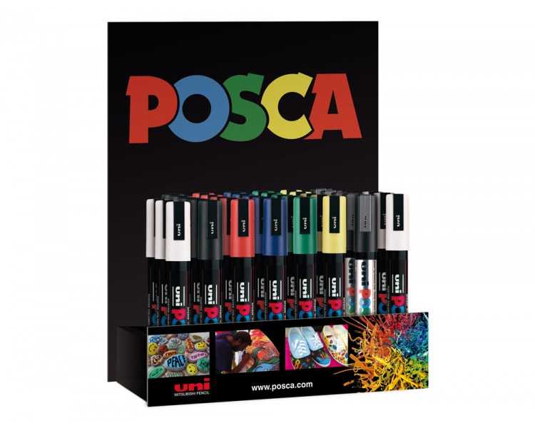 Rotulador uni-ball posca pc5m pintura base al agua 1,8-2,5 mm expositor 36 unidades colores surtidos