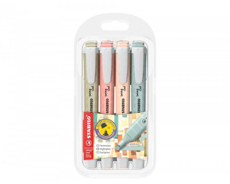 Rotulador stabilo fluorescente fino swing cool estuche de 4 unidades colores surtidos