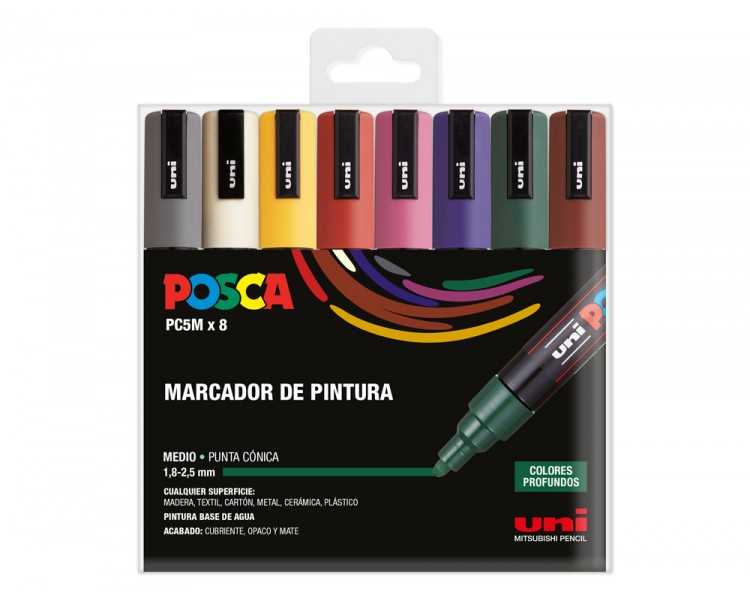 Rotulador uni posca pc-5m/8c estuche de 8 unidades colores oscuros surtidos