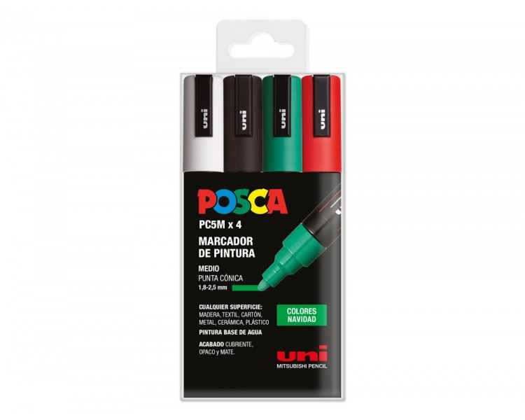 Rotulador uni posca pc-5m/4c estuche de 4 unidades colores navidad surtidos