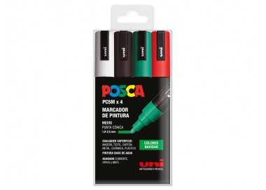 Rotulador uni posca pc-5m/4c estuche de 4 unidades colores navidad surtidos