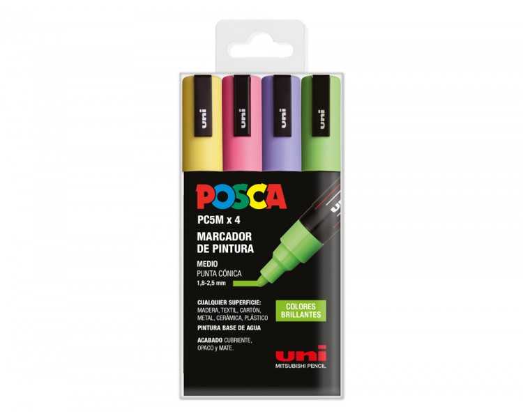 Rotulador uni posca pc-5m/4c estuche de 4 unidades colores brillantes surtidos