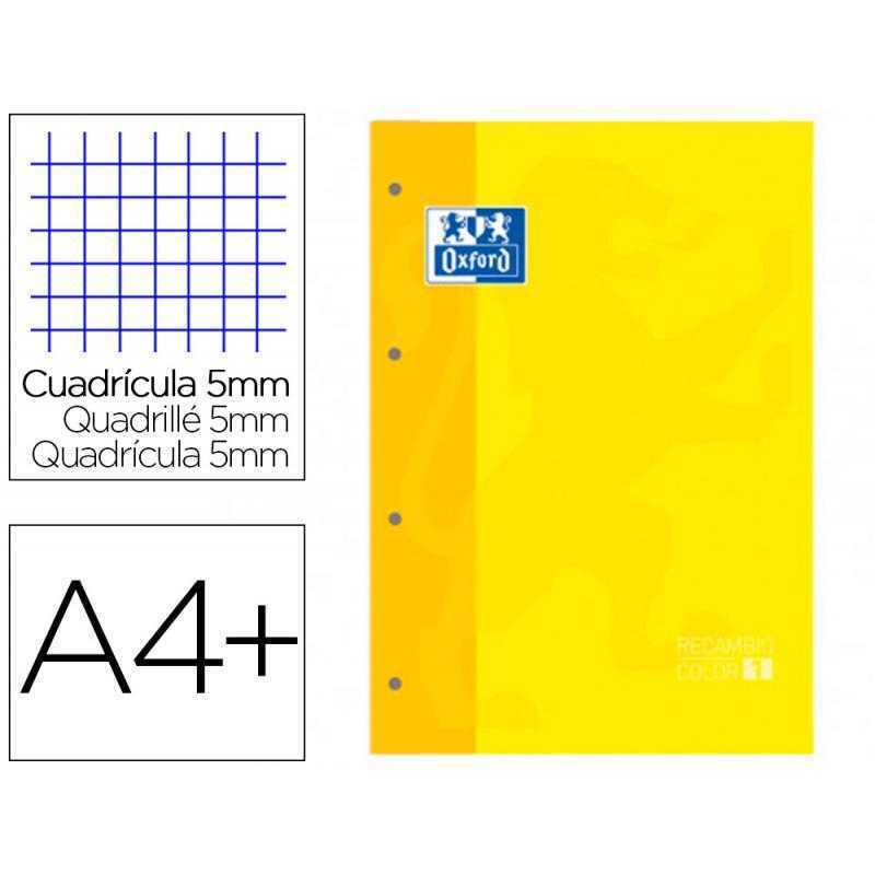 Recambio color 1 oxford din a4+ 80 hojas 90 gr cuadro 5 mm 4 taladros color amarillo - Imagen 1