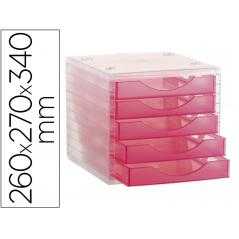 Fichero cajones de sobremesa archivo 2000 apilable 5 cajones fucsia translucido 260x270x340 mm