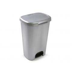 Papelera contenedor plasticforte plastico con tapadera y pedal 50 litros color plata 410x360x635 mm