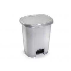 Papelera contenedor plasticforte plastico con tapadera y pedal 27 litros color plata 380x320x450 mm