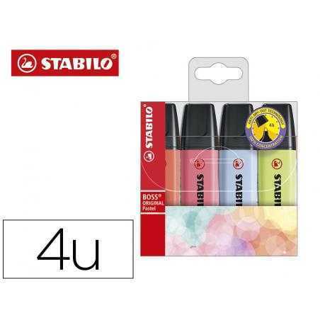Rotulador stabilo boss fluorescente 70 pastel estuche de 4 unidades colores surtidos
