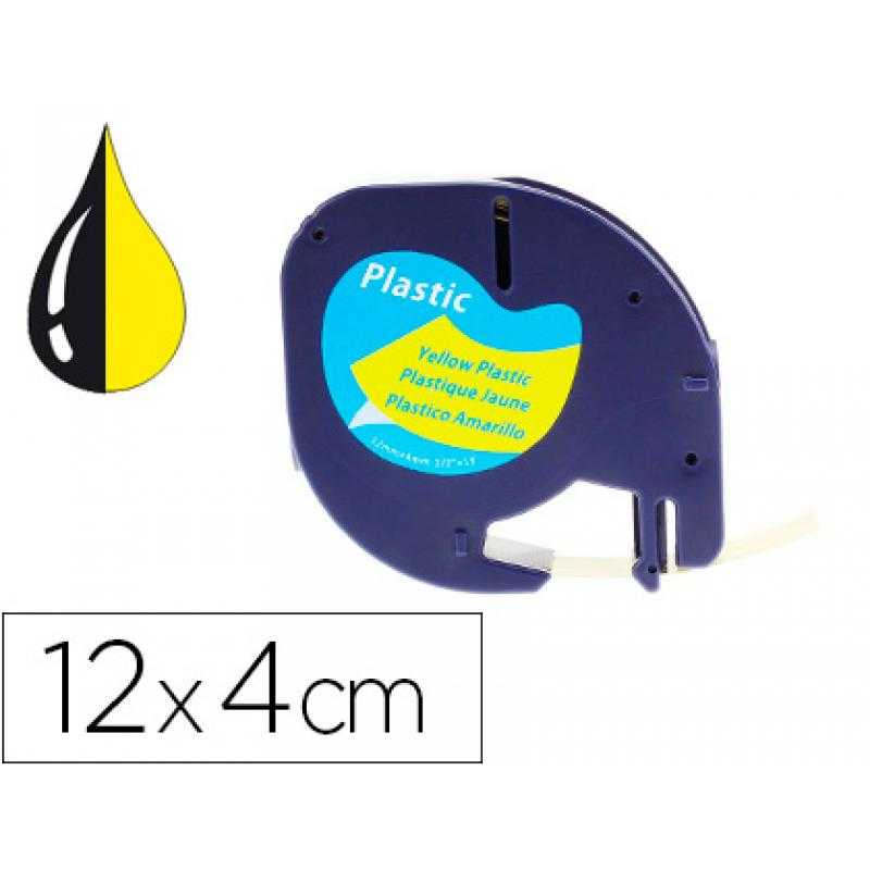 Cinta q-connect 12mm x 4mt negro-hiperamarillo para maquina letratag - Imagen 1