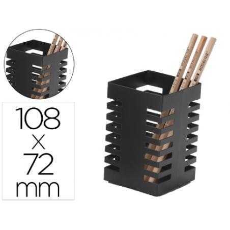 Cubilete portalápices q-connect metal cuadrado negro diametro 72 mm altura 108 mm - Imagen 1
