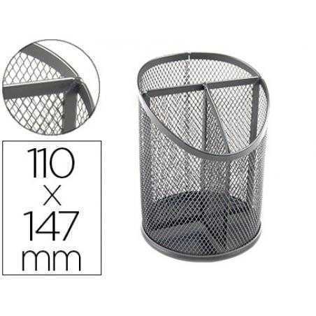 Cubilete portalápices q-connect metal rejilla plata con 3 compartimientos diametro 110 altura 147 mm - Imagen 1