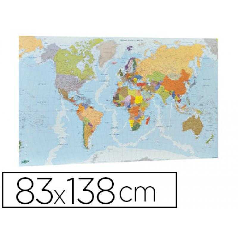 Mapa mural faibo planisferio plastificado enrollado 83x138 cm - Imagen 1